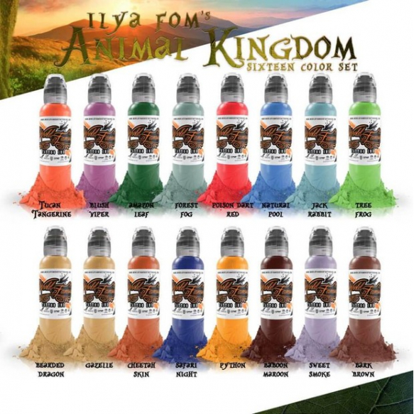 World Famous Tattoo Ink 16 COLOUR ILYA FOM'S ANIMAL KINGDOM SET World Famous Tattoo Ink 16 COLOUR ILYA FOM'S ANIMAL KINGDOM SET